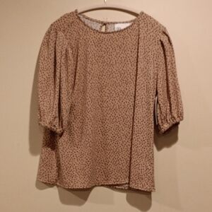 Womens Beige Polka Dot Puff Sleeve Blouse